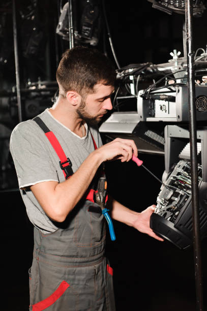 istock The lighting engineer adjusts the lights on the stage. 1226612324