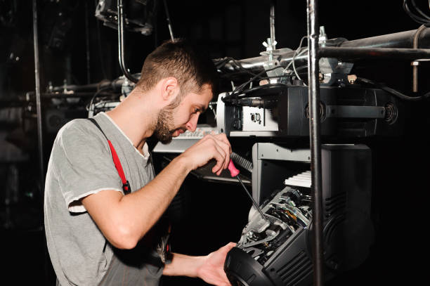istock The lighting engineer adjusts the lights on the stage. 1226612332