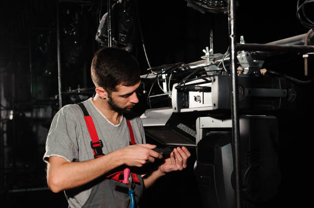 istock The lighting engineer adjusts the lights on the stage. 1226612371