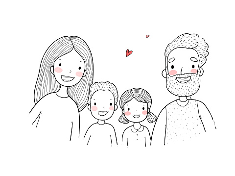 A Happy Family Parents With Children Cute Cartoon Dad Mom Daughter Son And  Baby Stock Illustration - Download Image Now - iStock