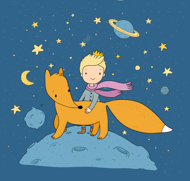 Little Prince.A fairy tale about a boy, a rose, a planet and a fox. Little Prince.A fairy tale about a boy, a rose, a planet and a fox. Vector prince royal person stock illustrations