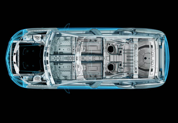 istock Technical 3d illustration of SUV car with x-ray effect and chassis system. 1226615803