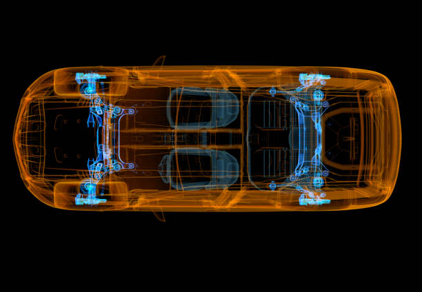 istock Technical 3d illustration of SUV car with x-ray effect. Brakes and suspension systems. 1226615839