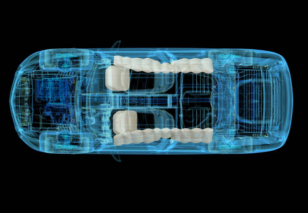 istock Technical 3d illustration of SUV car with xray effect and airbags system. 1226615908