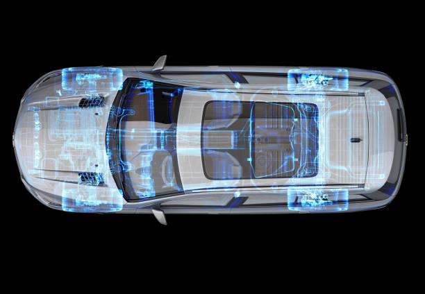 istock Technical 3d illustration of SUV car with x-ray effect. 1226615915