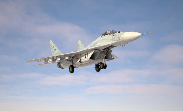 istock Military fighter aircraft Mig 29, landing/take off. 1226615941