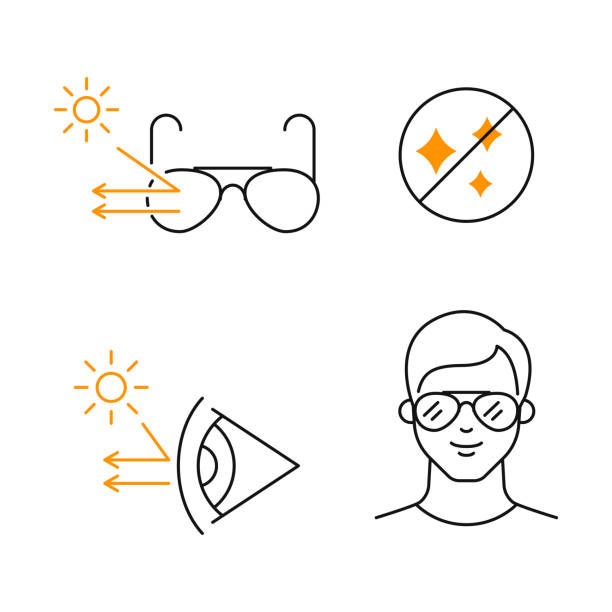 polarisierte sonnenbrille vektor-icons gesetzt - polarizer stock-grafiken, -clipart, -cartoons und -symbole