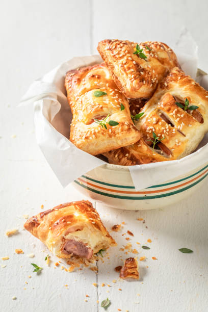 istock Fresh puff pastry with sausage and herbs 1226618425
