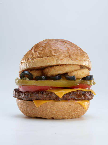 istock Double Cheese burger with meat and chicken on white background. 1226619620