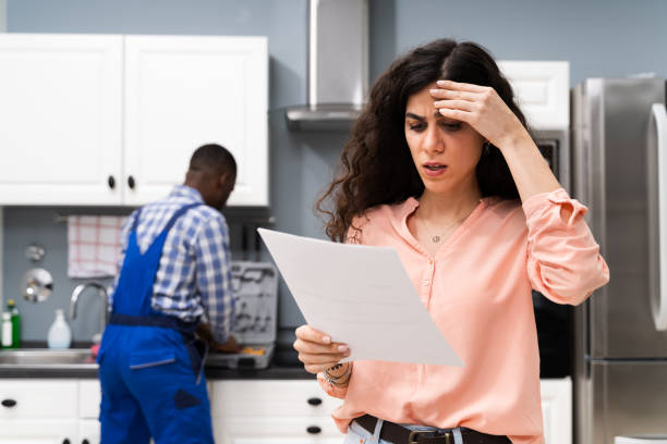 istock Frustrated Woman Looking At Bill On Clipboard In Kitchen 1226620489