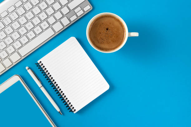 istock Top View of Modern Blue Office Desktop 1226620922