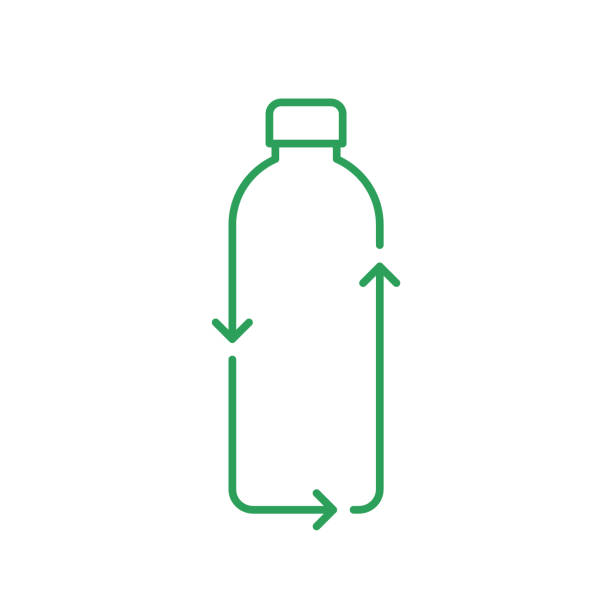 ilustraciones, imágenes clip art, dibujos animados e iconos de stock de icono de la línea de botella sin quierocicle. botella de plástico con flechas de reciclaje. concepto de cero residuos y sostenibilidad. - bottle plastic label green