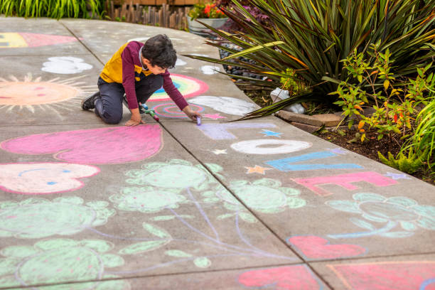 istock Stay at Home Chalk Drawing on Sidewalk 1226623691