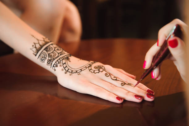 istock Master mehndi draws henna on a female hand. 1226626200
