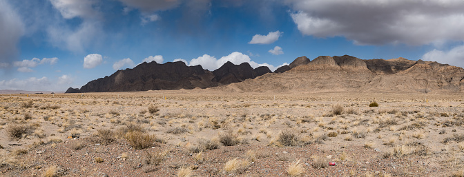 Barren mountains on rocky desert landscape