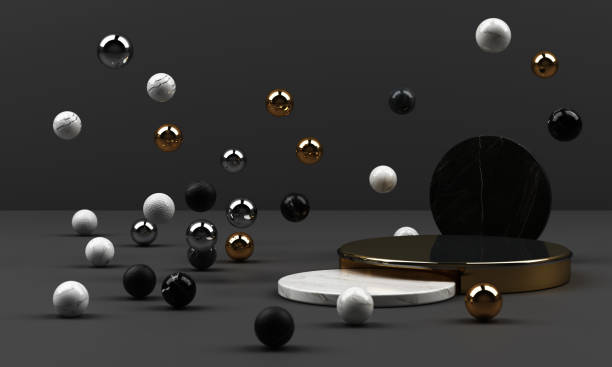 istock black and white marble texture geometric shape and gold with stainless object group set 3d render abstract scene blank podium with black background 1226627567