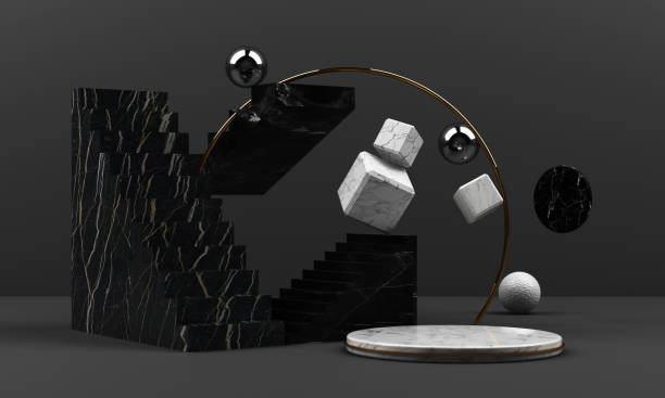 istock black and white marble texture geometric shape and gold with stainless object group set 3d render abstract scene blank podium with black background 1226627573