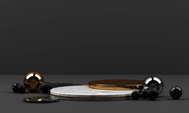 istock black and white marble texture geometric shape and gold with stainless object group set 3d render abstract scene blank podium with black background 1226627593