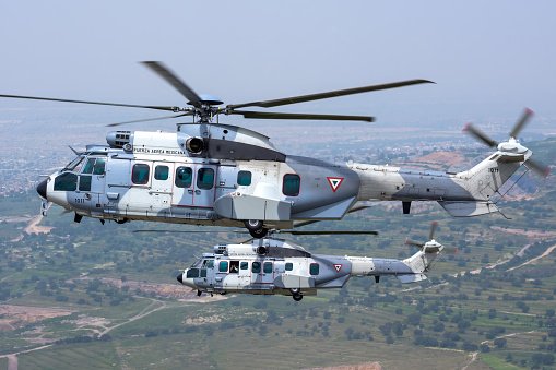 Tecamac, Mexico - September 11, 2018: General practice of the aerial parade of the anniversary of the independence of Mexico, training over hidalgo State & Tecamac (Mexico State).