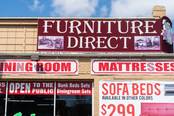 new jersey with sign for furniture direct warehouse store - highway 94 imagens e fotografias de stock