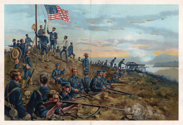stockillustraties, clipart, cartoons en iconen met amerikaanse militairen die de vlag van de v.s. in cuba hijsen - spaans amerikaanse oorlog illustraties