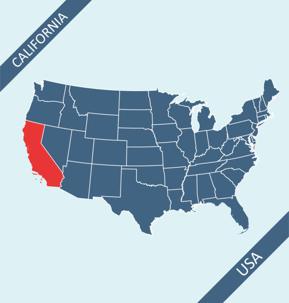 California state on USA map Highly detailed map of United States of America with highlighted state of California for for web banner, mobile app, and educational use. The map is accurately prepared by a map expert. rialto california stock illustrations