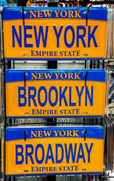 New York, Brooklyn and Broadway License plates of New York new york state license plate stock pictures, royalty-free photos & images