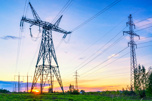istock Industrial landscape with high voltage power lines at the sunset 1226643243