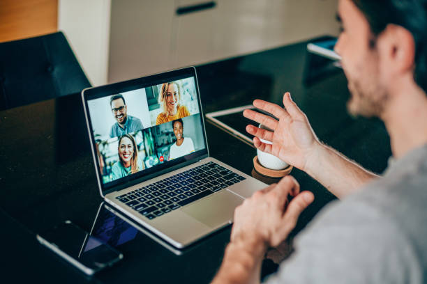 friends in video call - conference call business meeting presentation imagens e fotografias de stock