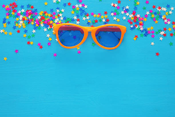 istock Carnival celebration concept with funny glasses. Top view. 1226652247