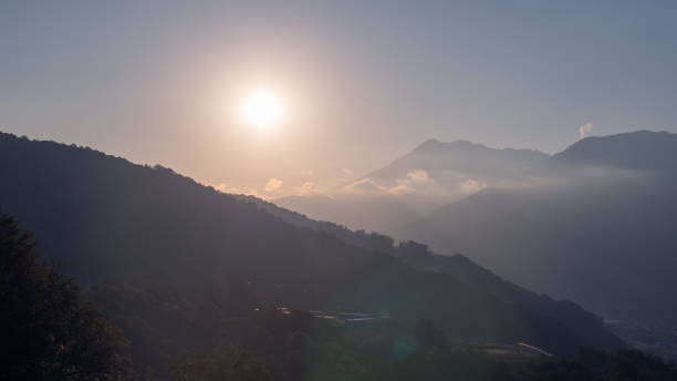 istock Aerial view of sunset among mountains 1226654401
