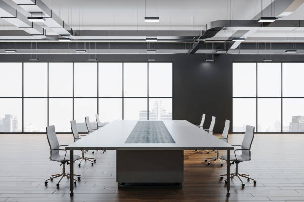 istock Contemporary conference interior with panoramic city view. 1226659742