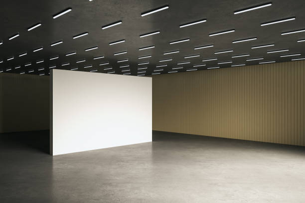 istock Simple concrete yellow interior with blank banner 1226660802