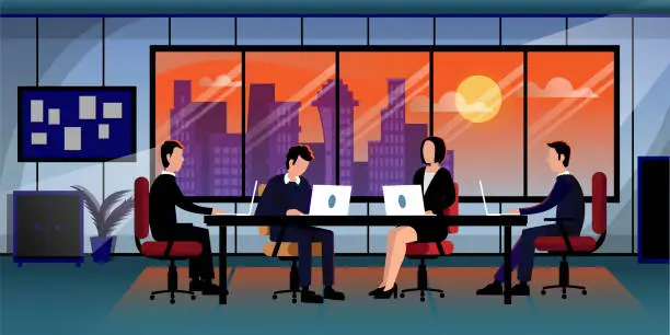 Vector illustration of Business People Meeting at Office Stock Illustration
