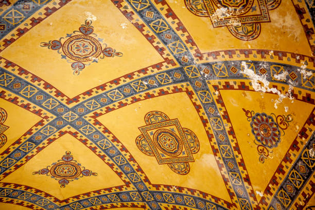 The painted ceiling of the beautiful Hagia Sophia mosque situated in the Turkish city of Istanbul