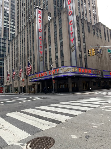 Empty Avenue of The Americas and West 50th Street in Midtown Manhattan During Coronvirus Lockdown