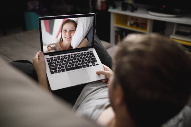 istock Couple getting together by distance on video call 1226678807