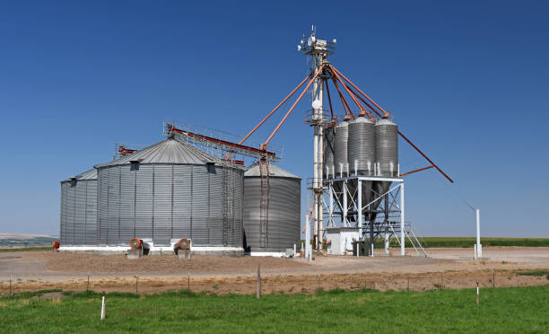 Silo and conveyor near Hermiston Oregon stock photo