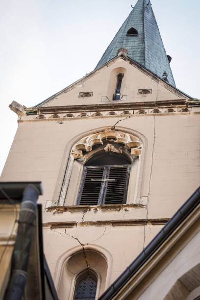 Damage church building after a strong earthquake Zagreb, Croatia - 12 April, 2020 : Damage Church of St. Francis in downtown after a strong earthquake of 5.5 on the Richter scale in Zagreb, Croatia. zagreb earthquake stock pictures, royalty-free photos & images