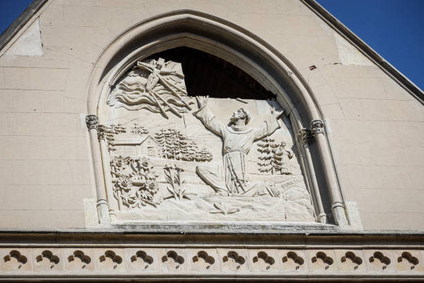 Damage church building after a strong earthquake Zagreb, Croatia - 12 April, 2020 : Damage carved image on the facade of the Church of St. Francis in downtown after a strong earthquake of 5.5 on the Richter scale in Zagreb, Croatia. zagreb earthquake stock pictures, royalty-free photos & images