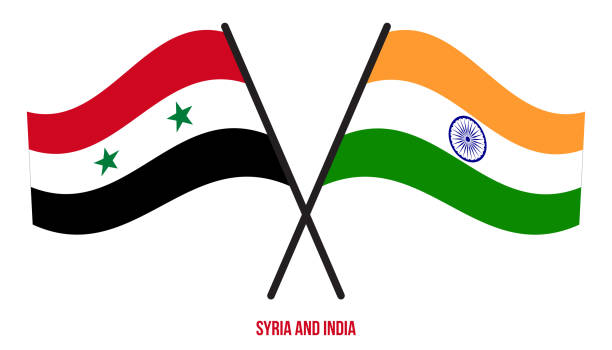 istock Syria and India Flags Crossed And Waving Flat Style. Official Proportion. Correct Colors 1226683380