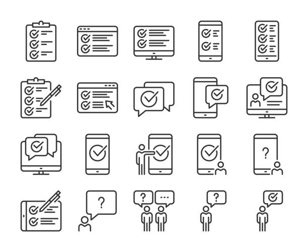 Survey icons. Survey and Questionnaire line icon set. Vector illustration. Editable stroke. Survey icons. Survey and Questionnaire line icon set. Vector illustration. Editable stroke surveyor stock illustrations