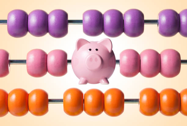 Calculate savings. Abacus with piggy bank.