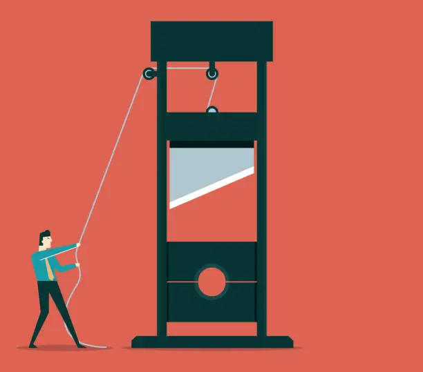 Vector illustration of The financial crisis as a guillotine