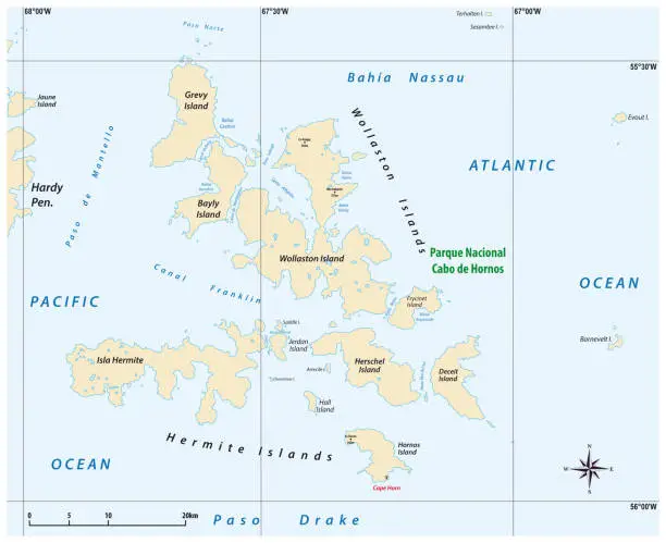 Vector illustration of Vector map of Cape Horn National Park, Chile