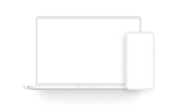 ilustrações, clipart, desenhos animados e ícones de computador portátil de barro e telefone celular isolado em fundo branco - notebook
