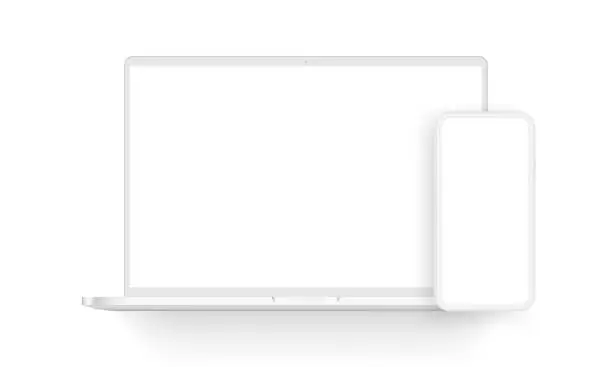 Vector illustration of Clay laptop computer and mobile phone isolated on white background