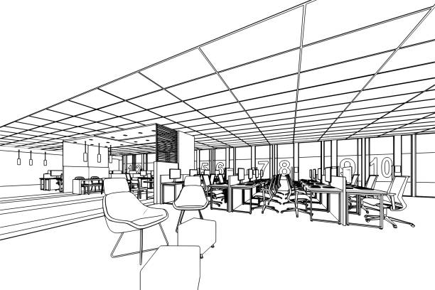 istock interior outline sketch drawing perspective of a space office 1226701460