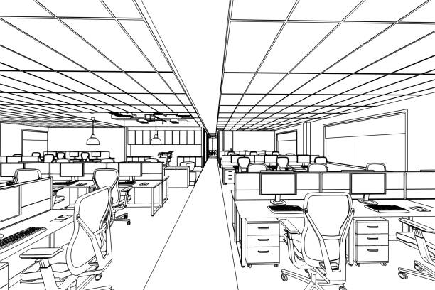 istock interior outline sketch drawing perspective of a space office 1226701479