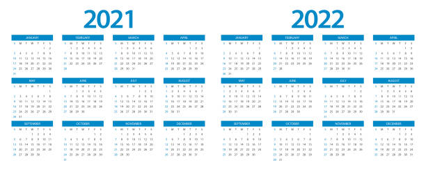 ilustrações, clipart, desenhos animados e ícones de calendário 2021, calendário 2022 modelo de modelo semana começa domingo. - backgrounds printout business paper